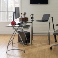 51" Modern Corner Glass Computer Desk - Silver 51" Modern Corner Glass Computer Desk - Silver
