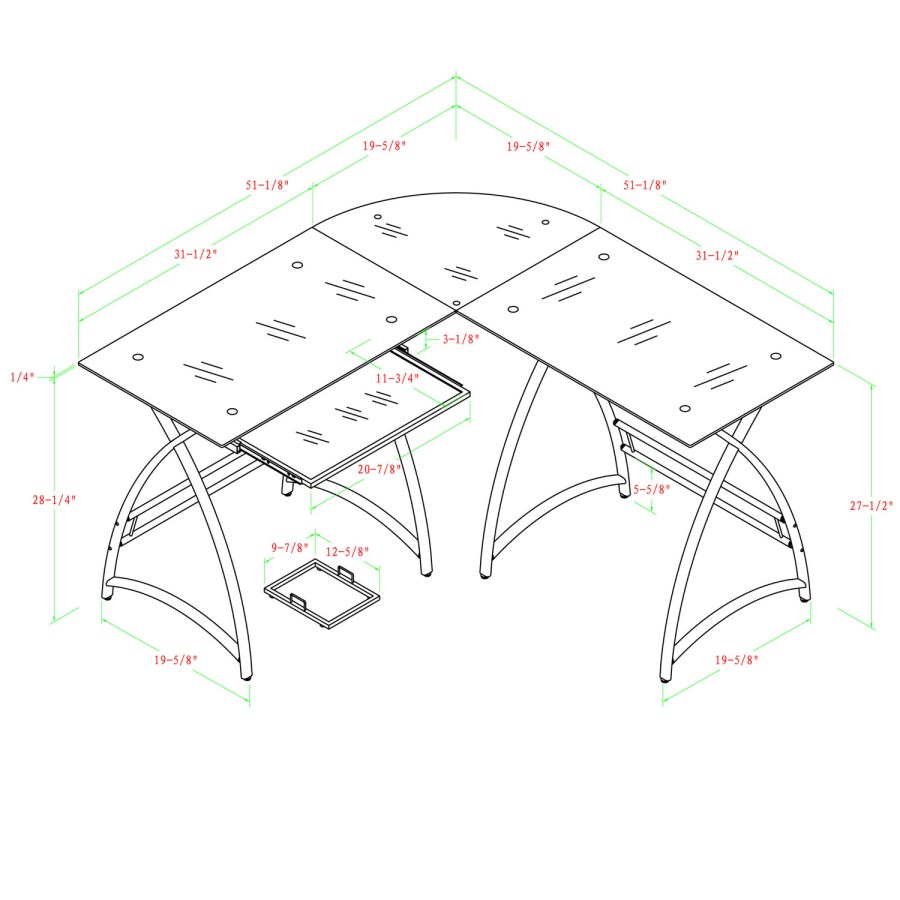 51" Modern Corner Glass Computer Desk - Silver