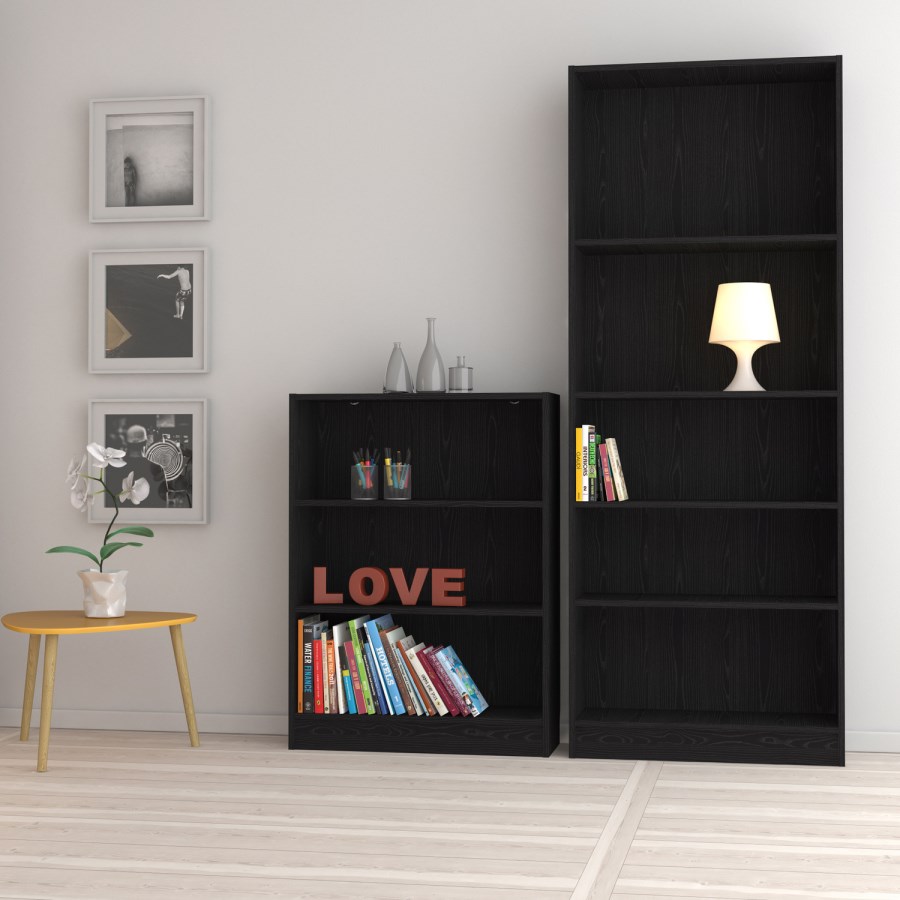 Tall Wide Bookcase  in Black Woodgrain
