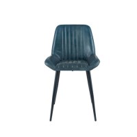 Prussian Blue Leather & Iron Retro Dining Chair Prussian Blue Leather & Iron Retro Dining Chair