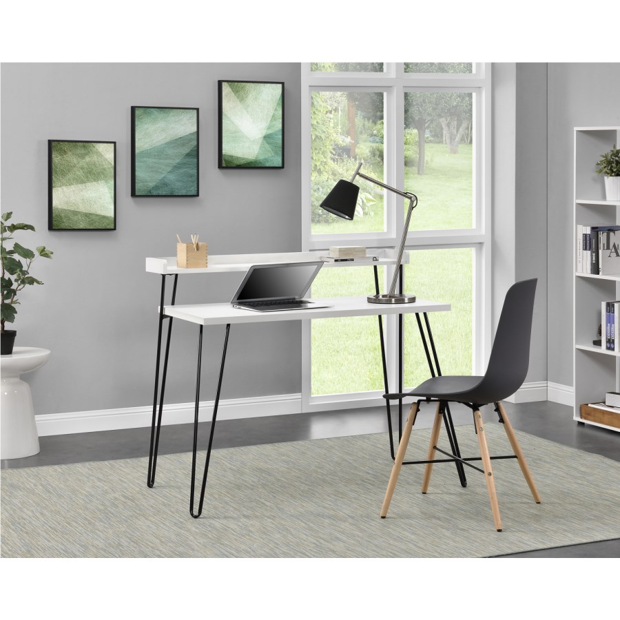 Haven White Desk with Riser & Hairpin Legs