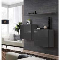 Two Grey Floating Wall Mount Square Display Cabinets - Neo Two Grey Floating Wall Mount Square Display Cabinets - Neo