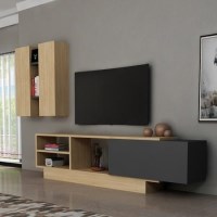 Dark Grey & Oak TV Stand with Wall Hanging Unit Dark Grey & Oak TV Stand with Wall Hanging Unit