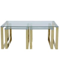 Rectangular Gold Glass Top Nest of 3 Tables - Amelia Rectangular Gold Glass Top Nest of 3 Tables - Amelia
