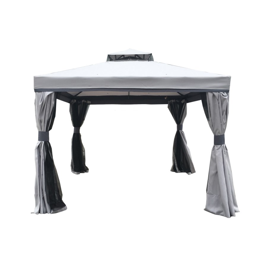 3x3m Grey Gazebo with Curtains and  Mosquito Net  - Fortrose