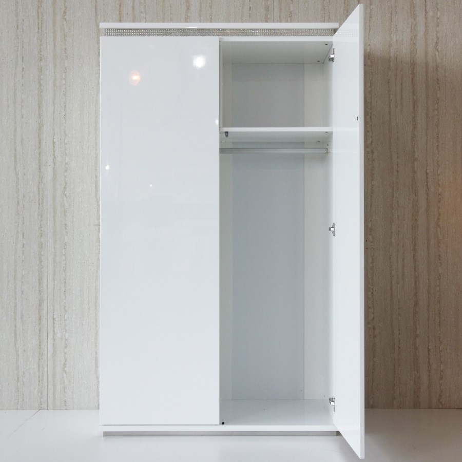 Gabriella White High Gloss Double Wardrobe with Diamante Trim