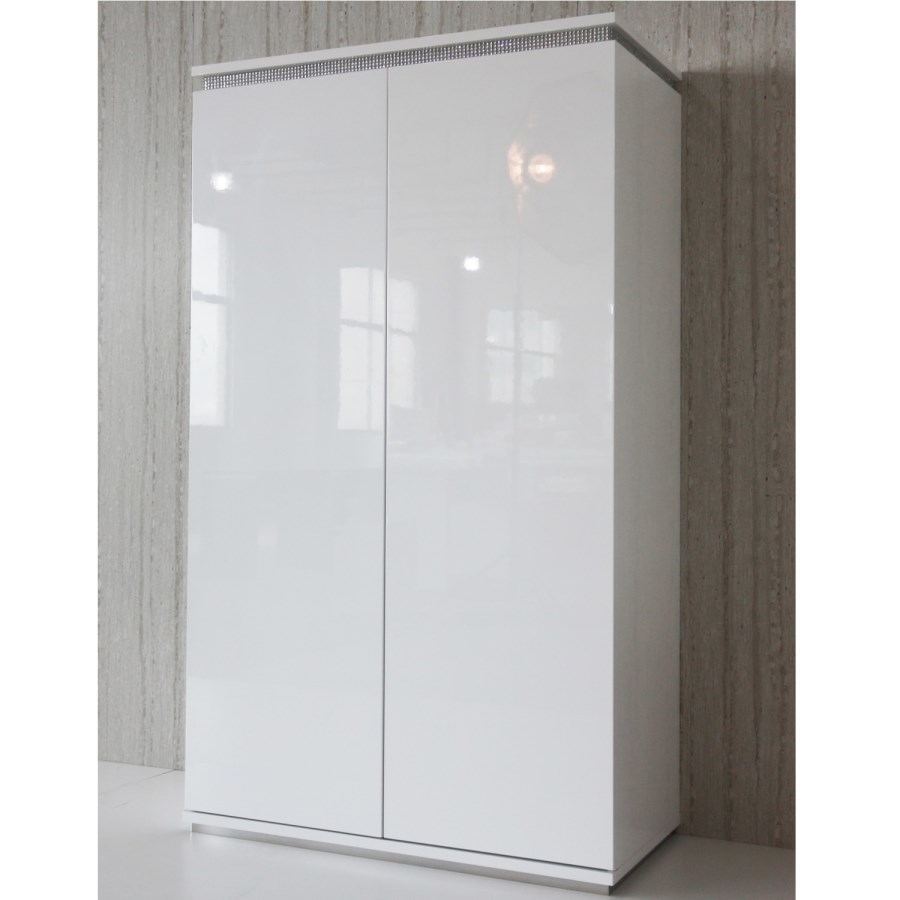 Gabriella White High Gloss Double Wardrobe with Diamante Trim