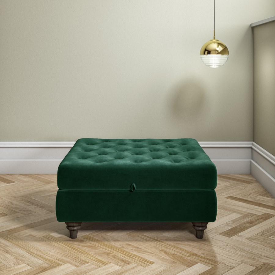 Dark Green Ottoman Storage Footstool - Buttoned - Inez