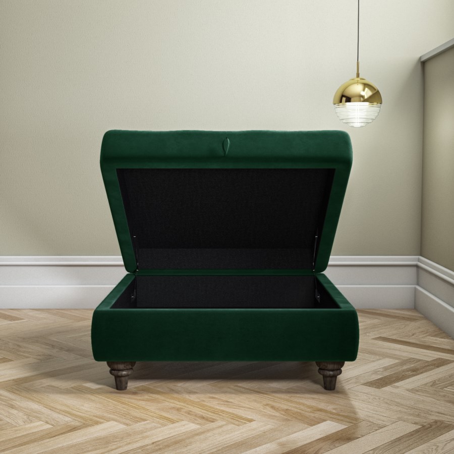 Dark Green Ottoman Storage Footstool - Buttoned - Inez