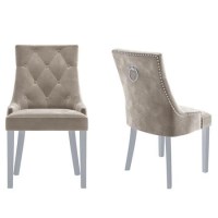 GRADE A1 - Pair of Mink Knocker Chairs in Velvet with Chrome Legs & Studs - Jade Boutique  GRADE A1 - Pair of Mink Knocker Chairs in Velvet with Chrome Legs & Studs - Jade Boutique