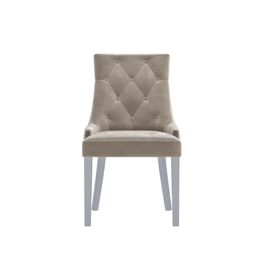 GRADE A1 - Pair of Mink Knocker Chairs in Velvet with Chrome Legs & Studs - Jade Boutique