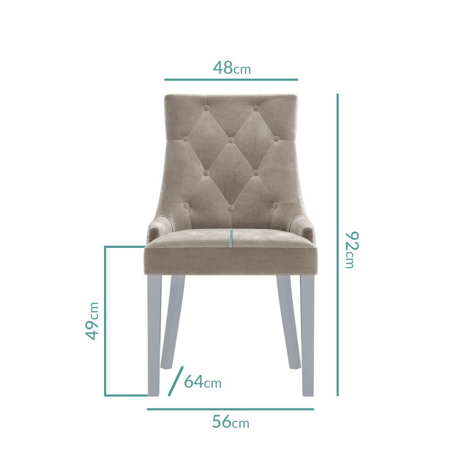 GRADE A1 - Pair of Mink Knocker Chairs in Velvet with Chrome Legs & Studs - Jade Boutique