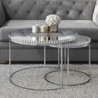Round Mirrored Coffee Tables with Diamond Gems - Set of 2 - Jade Boutique Round Mirrored Coffee Tables with Diamond Gems - Set of 2 - Jade Boutique