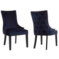 Pair of Navy Blue Velvet Dining Chairs with Buttoned Back - Jade Boutique Pair of Navy Blue Velvet Dining Chairs with Buttoned Back - Jade Boutique