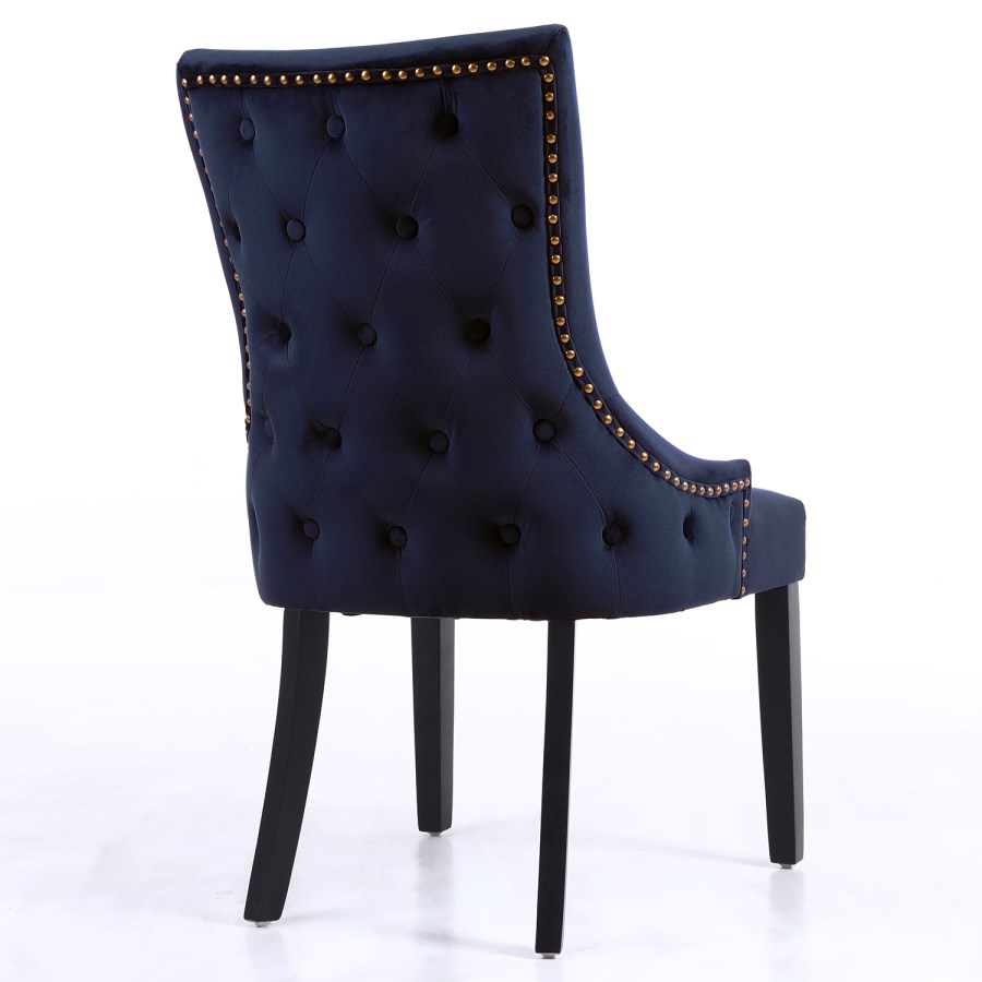 Pair of Navy Blue Velvet Dining Chairs with Buttoned Back - Jade Boutique