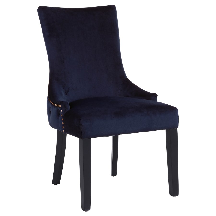 Pair of Navy Blue Velvet Dining Chairs with Buttoned Back - Jade Boutique