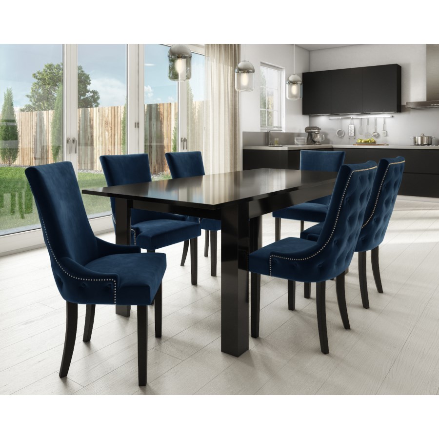 Pair of Navy Blue Velvet Dining Chairs with Buttoned Back - Jade Boutique
