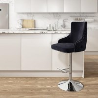 Black Velvet Swivel Bar Stool - Height Adjustable - Jade Boutique Black Velvet Swivel Bar Stool - Height Adjustable - Jade Boutique