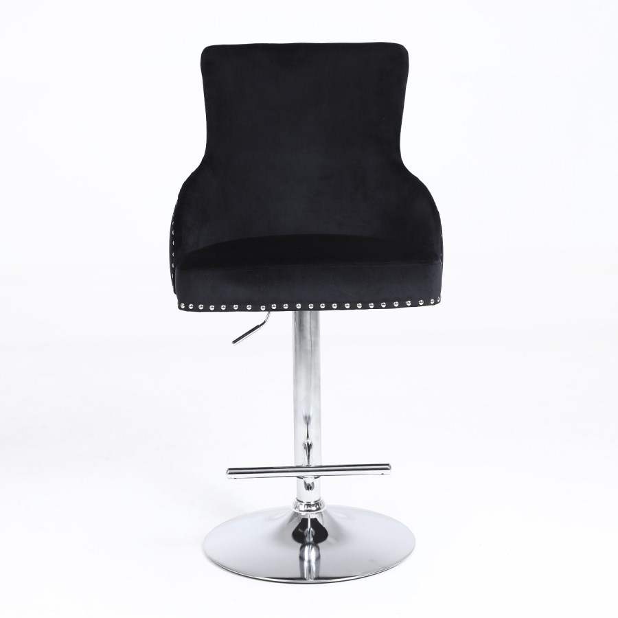Black Velvet Swivel Bar Stool - Height Adjustable - Jade Boutique