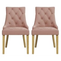GRADE A1 - Kaylee Luxury Pink Pair of Button Dining Chairs with Oak Legs GRADE A1 - Kaylee Luxury Pink Pair of Button Dining Chairs with Oak Legs