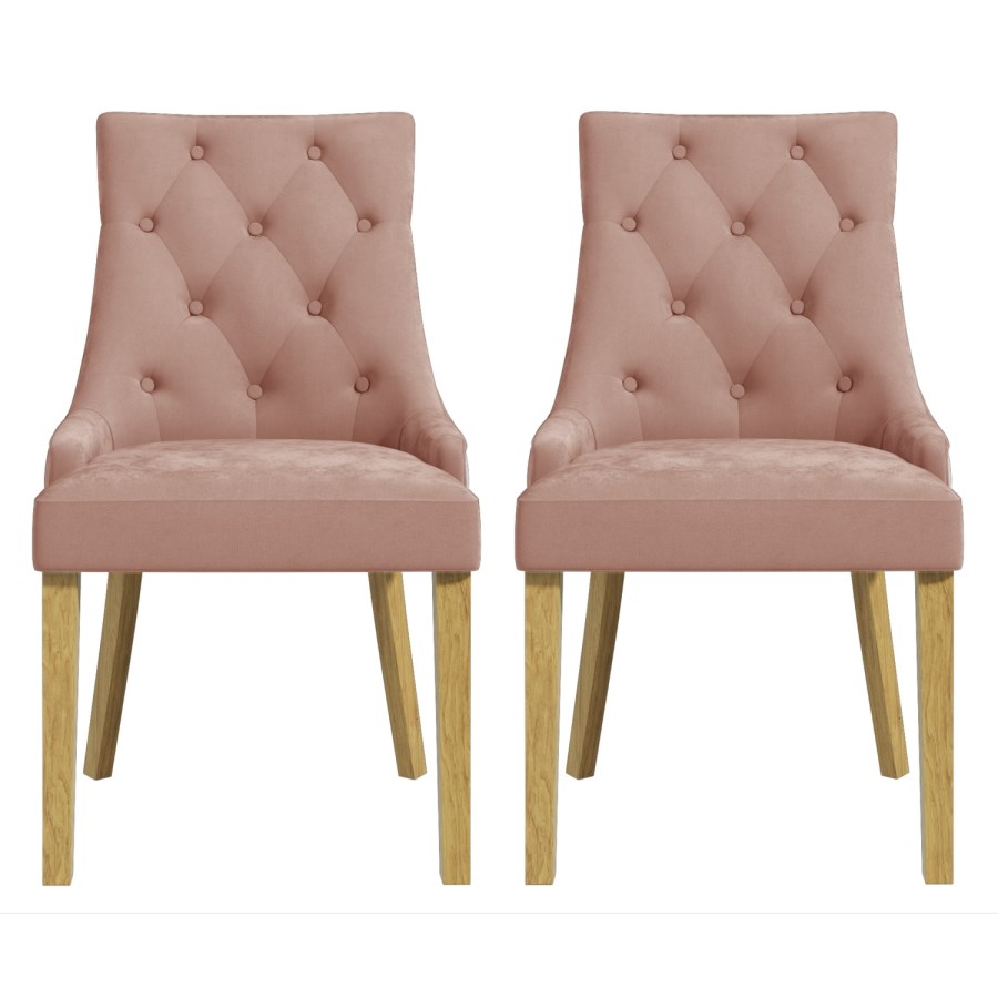 GRADE A1 - Kaylee Luxury Pink Pair of Button Dining Chairs with Oak Legs