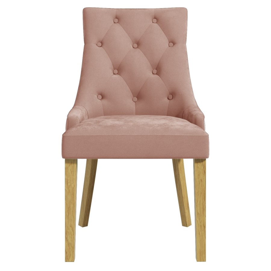 GRADE A1 - Kaylee Luxury Pink Pair of Button Dining Chairs with Oak Legs