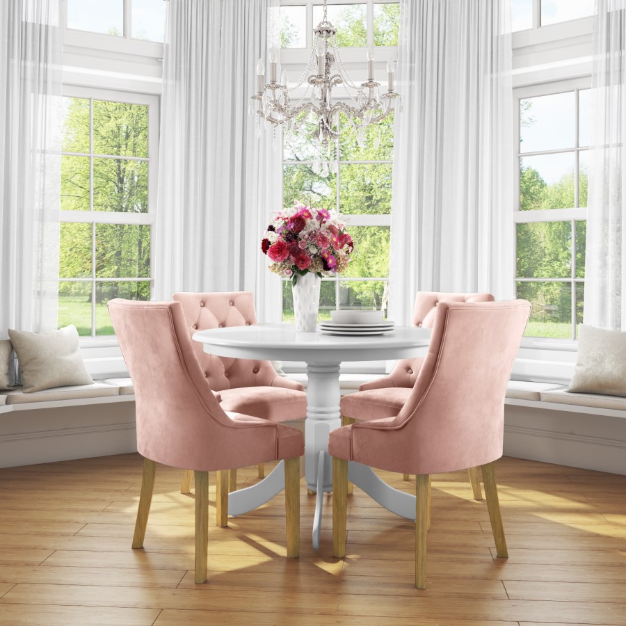 GRADE A1 - Kaylee Luxury Pink Pair of Button Dining Chairs with Oak Legs