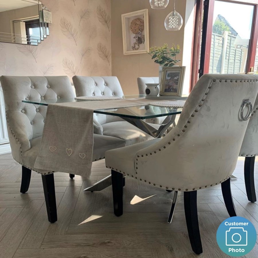 Glass Dining Table with Chrome Base - Seats 6 - Vida Living Kalmar