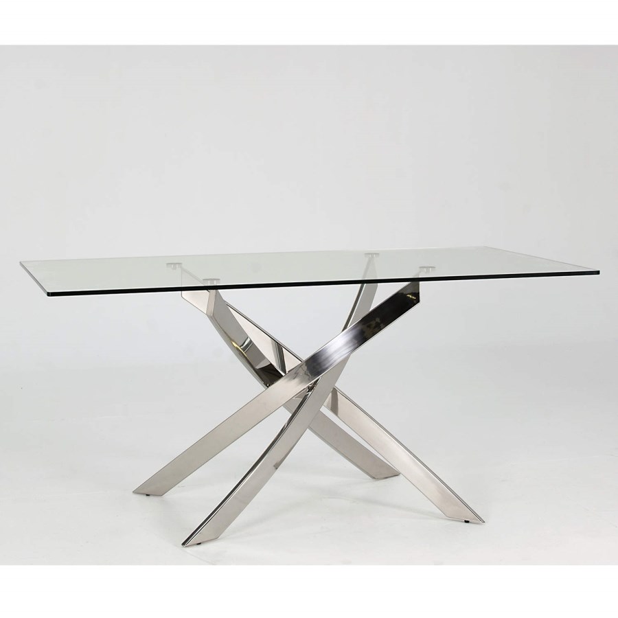 Glass Dining Table with Chrome Base - Seats 6 - Vida Living Kalmar