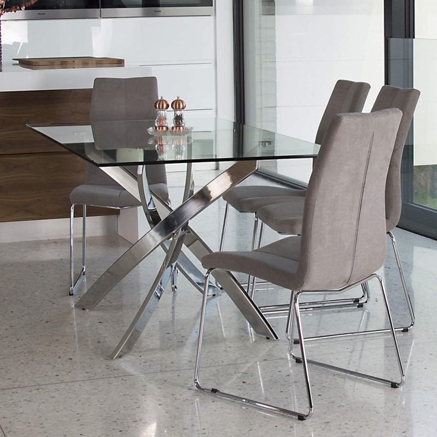 Glass Dining Table with Chrome Base - Seats 6 - Vida Living Kalmar