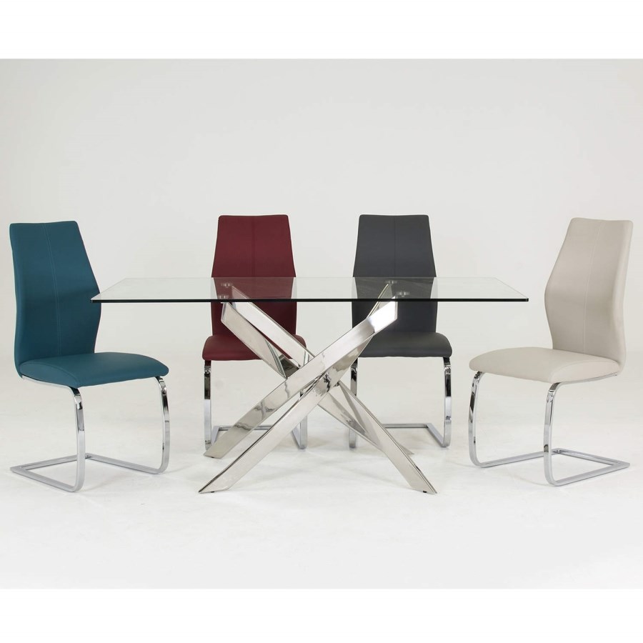 Glass Dining Table with Chrome Base - Seats 6 - Vida Living Kalmar