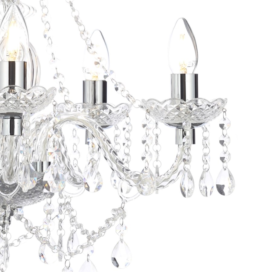 GRADE A1 - Bryony 5 Light Silver Crystal Chandelier Light with Candle Style Features & Glass Droplets