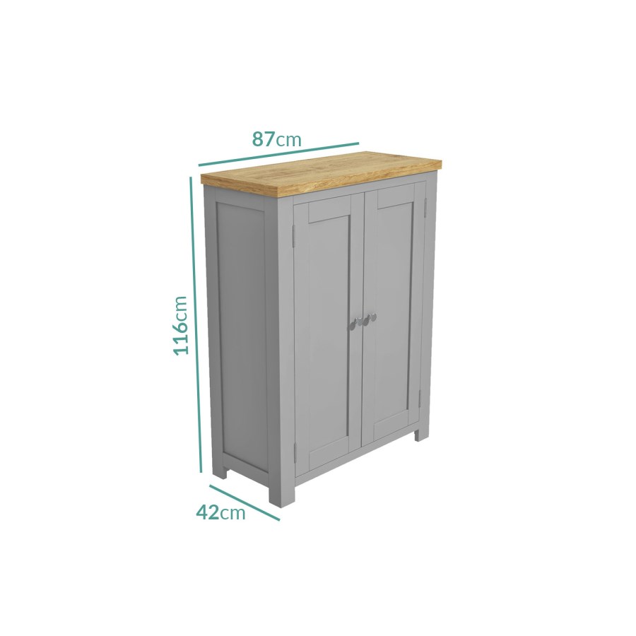 Grey Shoe Cabinet with Oak Top - Linden