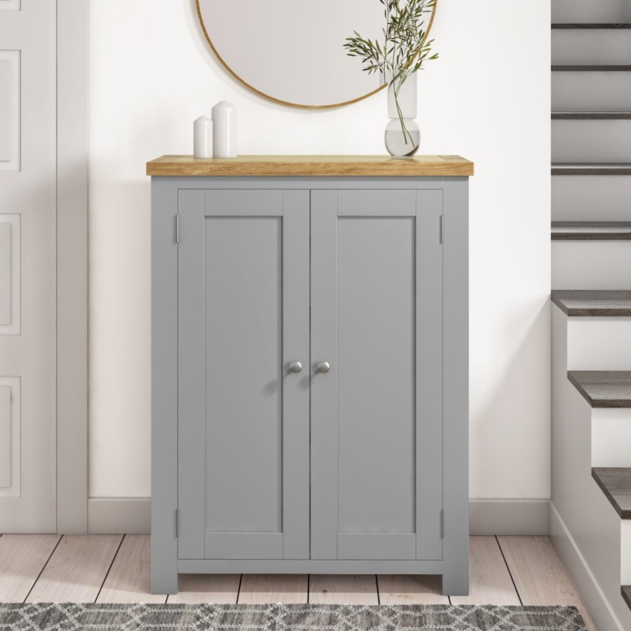 Grey Shoe Cabinet with Oak Top - Linden