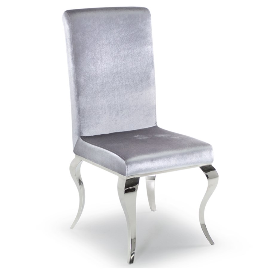 GRADE A1 - Louis Pair of Silver Velvet Dining Chairs with Mirrored Legs- By Vida Living