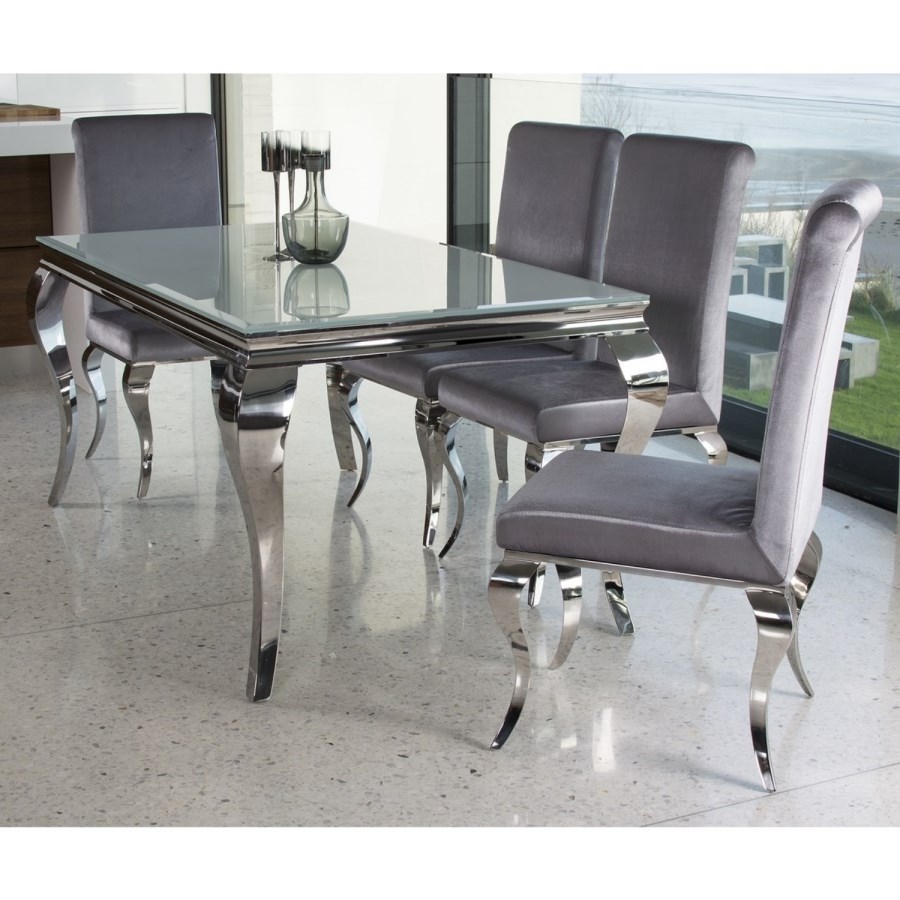 GRADE A1 - Louis Pair of Silver Velvet Dining Chairs with Mirrored Legs- By Vida Living