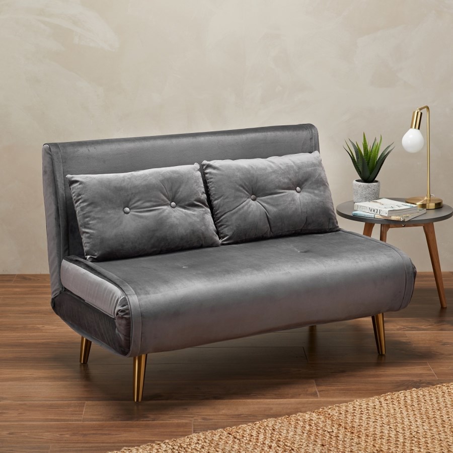 2 Seater Futon Sofa Bed in Grey Velvet - Madison