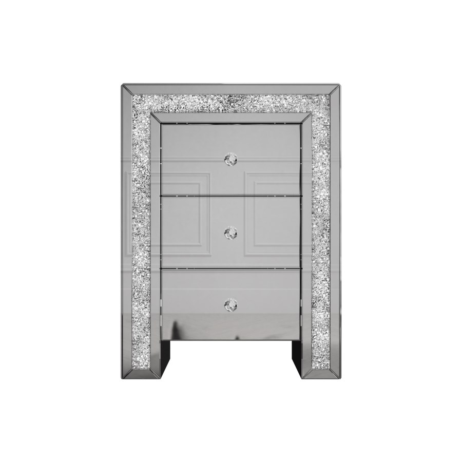 Mariah Crushed Diamond Mirrored Bedside Table in Silver