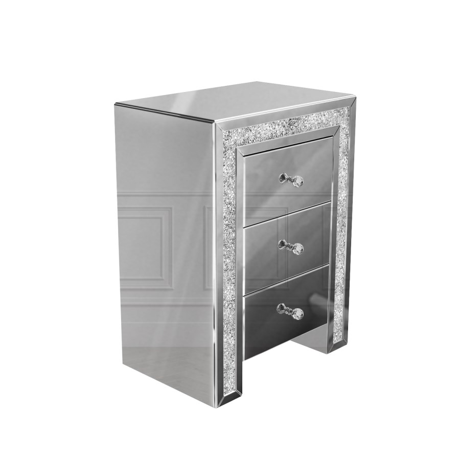 Mariah Crushed Diamond Mirrored Bedside Table in Silver