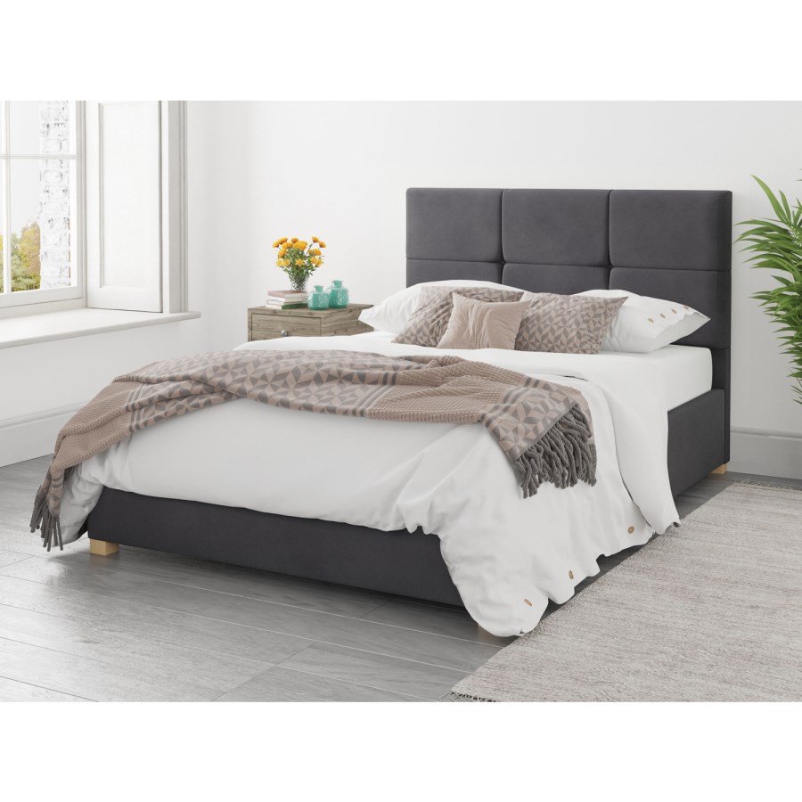 Dark Grey Velvet Double Ottoman Bed - Farringdon - Aspire