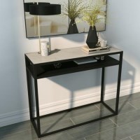 Marble Top Console Table with Black Iron Base - Narrow  Marble Top Console Table with Black Iron Base - Narrow