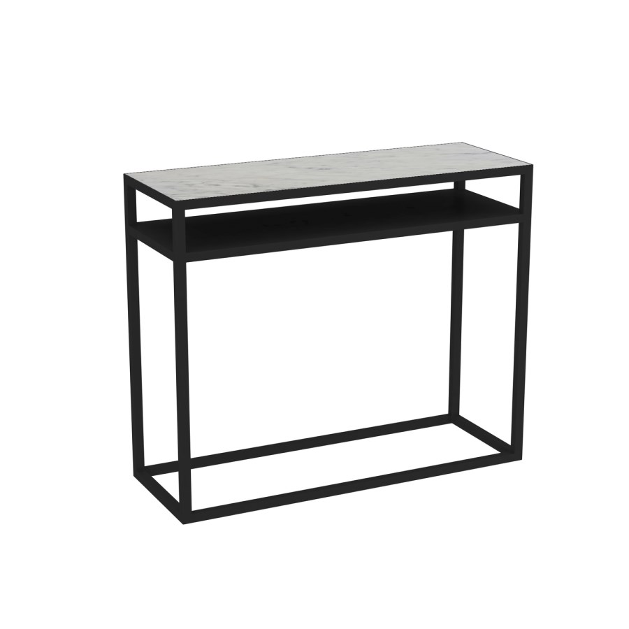 Marble Top Console Table with Black Iron Base - Narrow