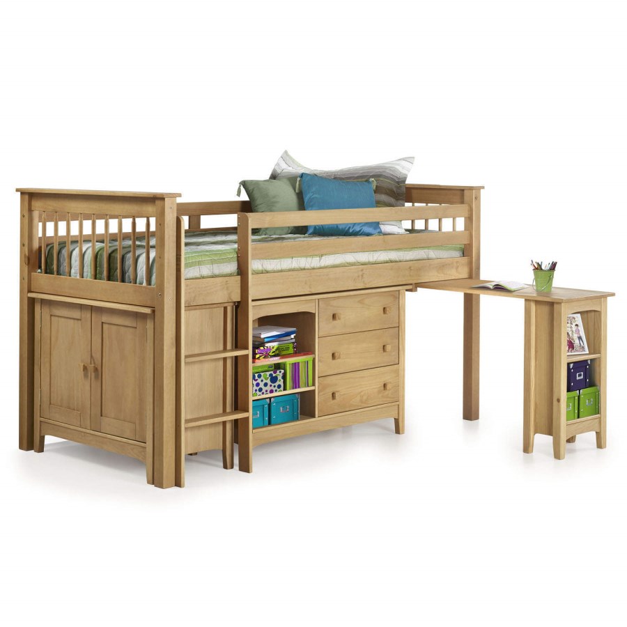 GRADE A1 - Oxford Pine Mid Sleeper Bed with Pull Out Desk - Ladder fixes to either side!