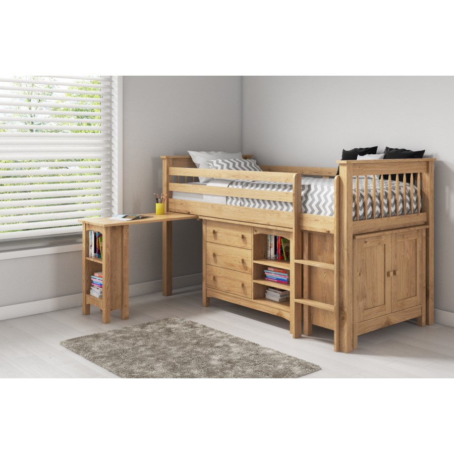 GRADE A1 - Oxford Pine Mid Sleeper Bed with Pull Out Desk - Ladder fixes to either side!