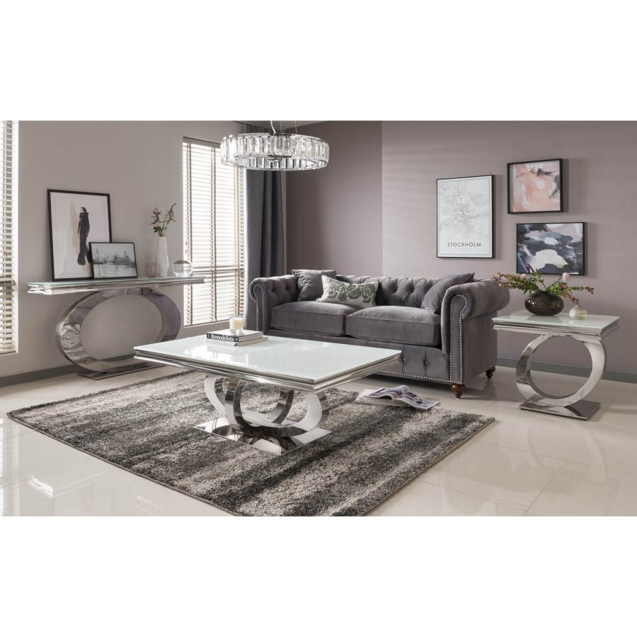 Vida Living Orion White Glass Top Lamp Table with Metal Base