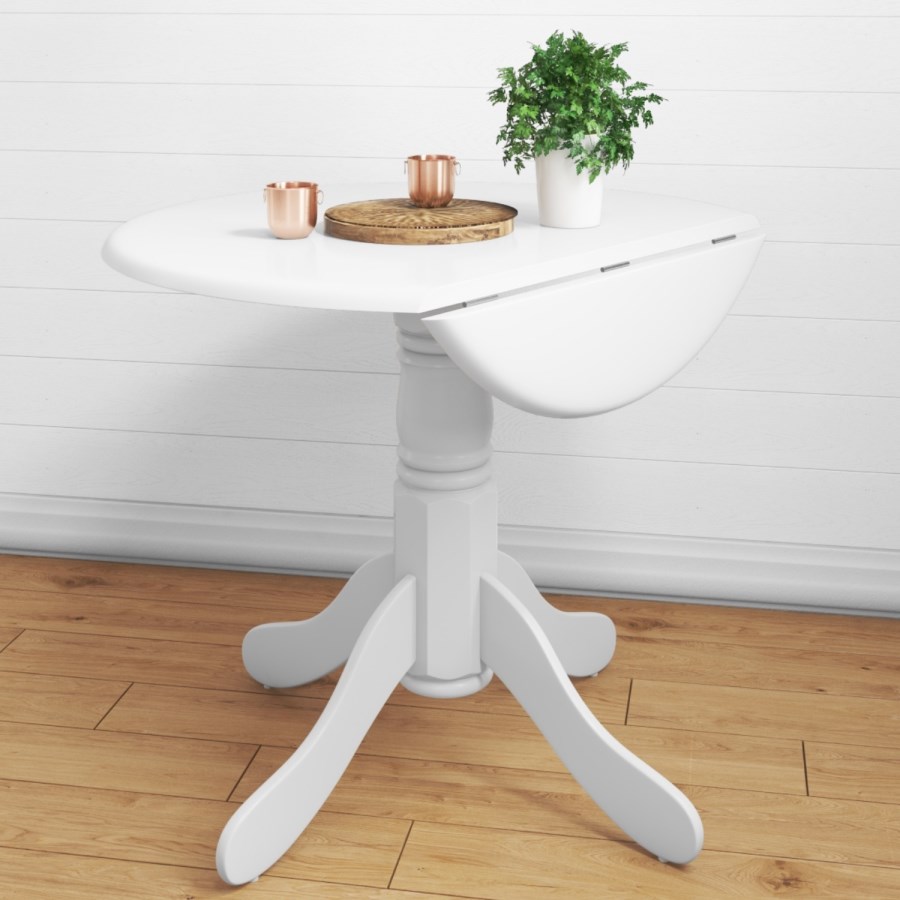 Rhode Island Small Round Drop Leaf Table in White - Seats 4