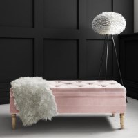 Safina Storage Bench in Baby Pink Velvet with Button Detail Safina Storage Bench in Baby Pink Velvet with Button Detail