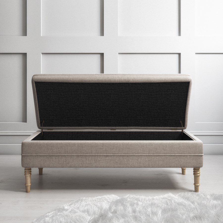 GRADE A1 - Safina Ottoman Storage Bench in Woven Beige Fabric