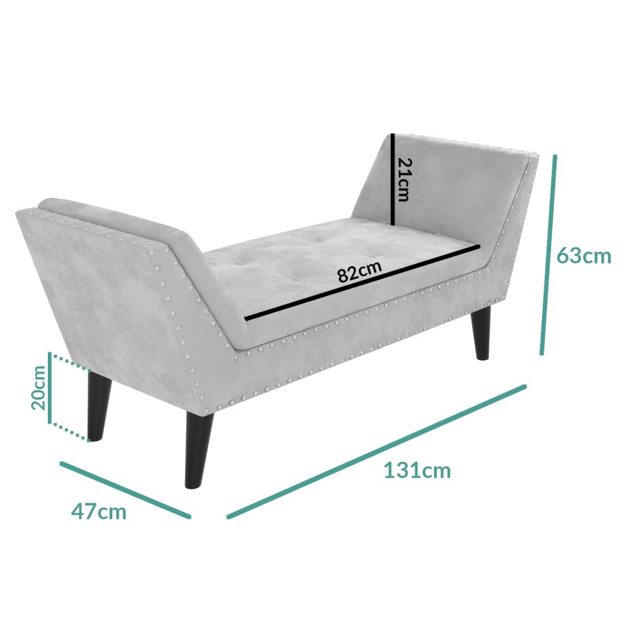GRADE A1 - Safina Velvet Bench Seat with Stud Detailing in Light Grey