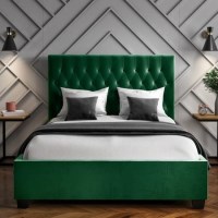 GRADE A1 - Safina King Size Ottoman Bed in Dark Green with Quilted Button Headboard GRADE A1 - Safina King Size Ottoman Bed in Dark Green with Quilted Button Headboard